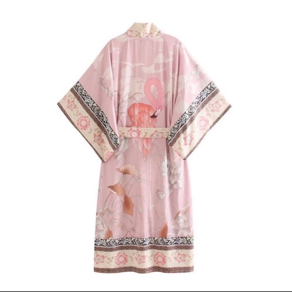 Gypsy Bohemian Kimono Duster In Mauve Pelican, Pink Kimono Robe Beach Duster - Picture 5 of 7